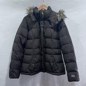 Vintage Y2K 2000s Hollister Fur Hood Puffer Coat Goose Down Brown Size Large